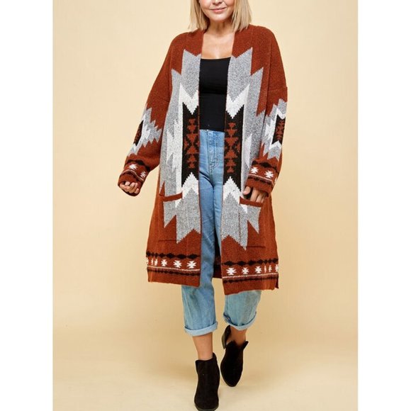 Plus Aztec Tribal Southwestern Cardigan Sweater - Picture 3 of 11